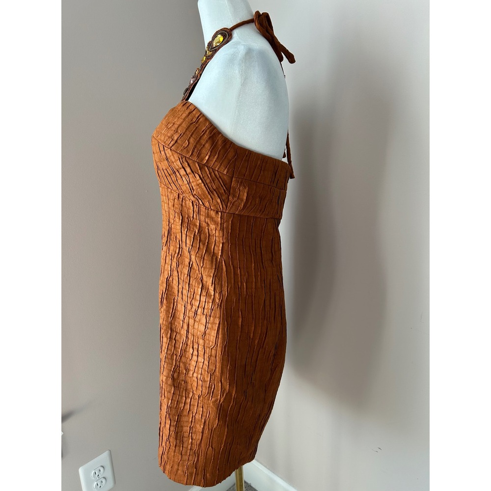 Boston Proper Strapless Mini Dress in Rust Orange with Embellished Neck - Picture 3 of 7